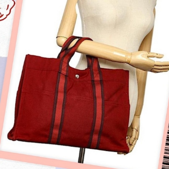 🌹 Hermès Red Fourre Tout MM Canvas Tote Bag NEW! - Picture 5 of 16